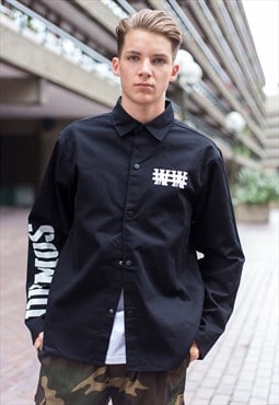  Black Logo Relaxed Fit Cotton Cargo Shirt jacket Y2k