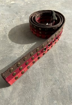 Vintage 00s Tricolour Grunge Striped Belt With Tacks
