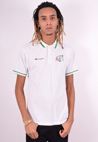CHAMPION MENS VINTAGE POLO SHIRT MEDIUM WHITE 90'S
