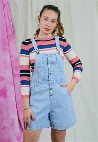 DENIM OVERALLS VINTAGE 90S LIGHT BLUE SHORTALLS DUNGAREES L