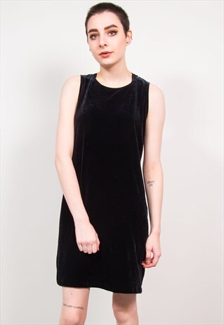 VINTAGE 90'S BLACK VELVET SLEEVELESS MINI DRESS