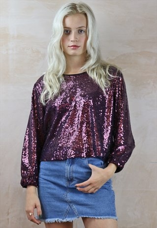 SHINY SHINY DEEPEST PURPLE TINY SEQUIN TOP