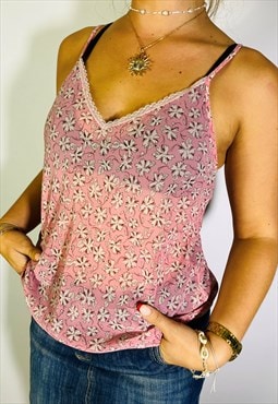 Vintage Size S Y2K Mesh Cami Top In Pink