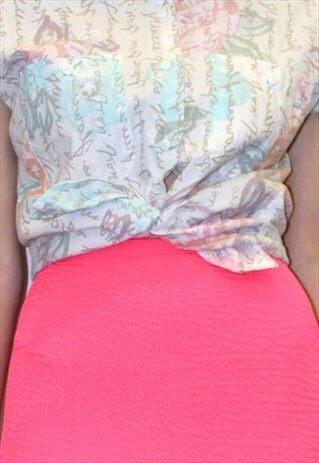90S VINTAGE WHITE PASTEL FLORAL GRAFFITI PRINT SHIRT HOLIDAY