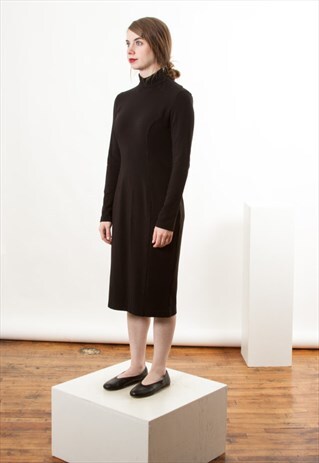 LONG SLEEVE BLACK DRESS / TURTLENECK VINTAGE DRESS