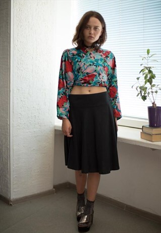 VINTAGE 80'S MIDI BLACK LINEN SKIRT
