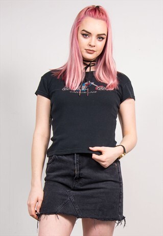 VINTAGE 90'S BLACK CANYON LAKE MOTORCYCLE CROPPED T-SHIRT