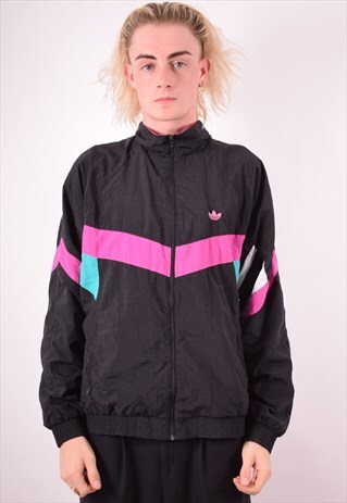 ADIDAS MENS VINTAGE TRACKSUIT TOP JACKET MEDIUM BLACK 90S