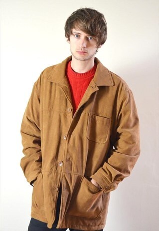 1990S VINTAGE BROWN FAUX SUEDE PADDED JACKET
