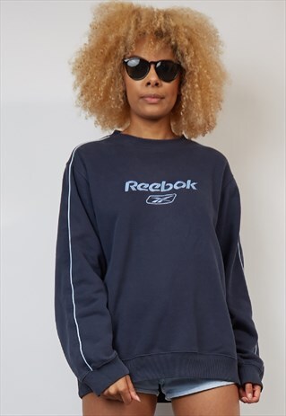 VINTAGE 90'S REEBOK LOGO PIPED NAVY SWEATSHIRT