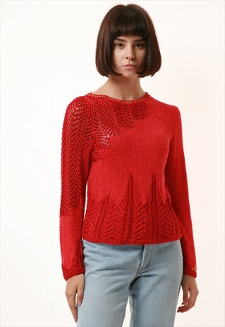 80S VINTAGE HANDKNITTED CROCHET JUMPER TOP 1090
