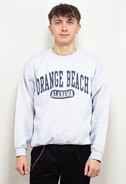 Vintage 90's Men Orange Beach Sweatshirt in Grey