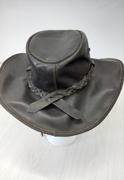 Vintage Down Under Outback Hat Brown Leather Festival