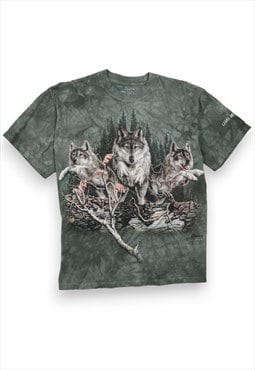 Forest green wolf print marbled T-shirt