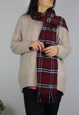 VINTAGE BURBERRY CHECK WOOL SCARF WITH LOGO LABEL