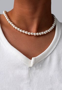Women's 18" Faux Pearl Beads Necklace Chain - White