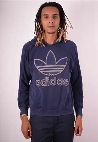 ADIDAS MENS VINTAGE HOODIE JUMPER LARGE NAVY BLUE 90S