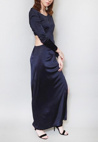 VINTAGE 1970'S BLUE JEAN PAUL CUT OUT SIDE MAXI DRESS.