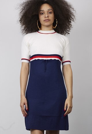 VINTAGE 80'S TRICOLOUR KNITTED MIDI DRESS