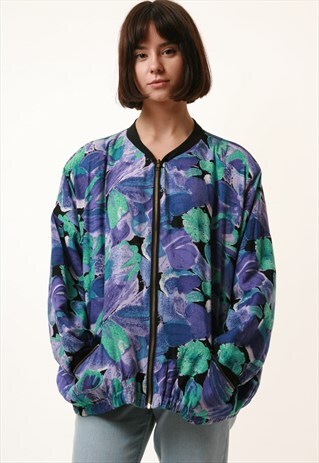 90S VINTAGE MULTICOLOR FLORAL PRINT LINED BOMBER JACKET 1138