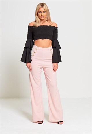 PASTEL PINK HIGH WAIST WIDE LEG TROUSERS