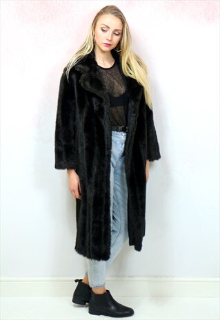 1960S VINTAGE DARKEST BROWN SOFT FAUX FUR COAT