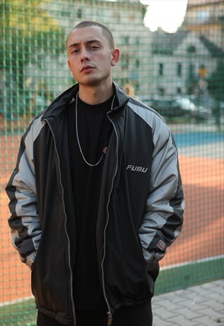 VINTAGE 90'S FUBU SPELLOUT JACKET BLACK LOGO