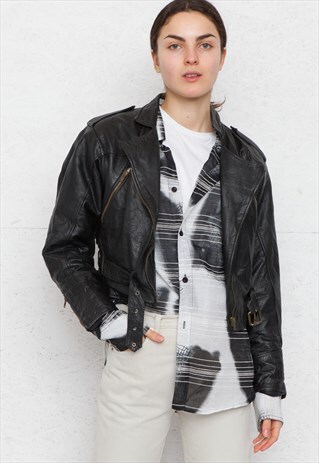 VINTAGE BLACK LEATHER CROPPED JACKET