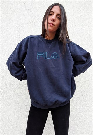 VINTAGE FILA DARK BLUE LOGO SWEATSHIRT