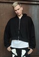 CROPPED BAGGY HOODIE TWO SIDED ZIP FINISH WIDE HOODED TOP