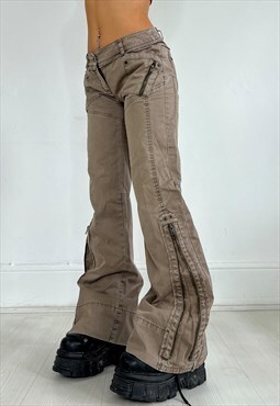 Vintage Y2k Cargo Trousers Pants Grunge Zipper Khaki 90s