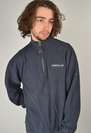 VINTAGE NAUTICA 1/4 ZIP SWEATSHIRT IN NAVY BLUE