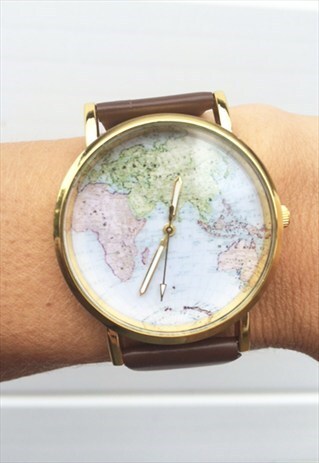 Cute brown world map vintage inspired watch 
