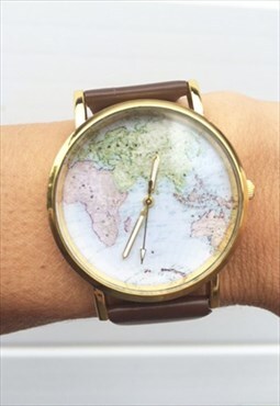 Cute black world map vintage inspired watch 