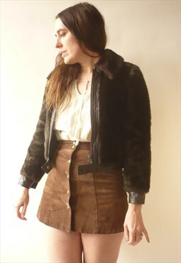 1970's Vintage Mink Dark Brown Cropped Faux Fur Coat Jacket