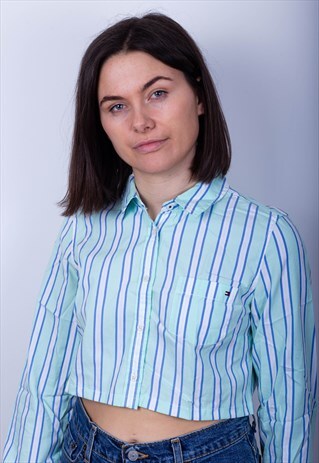 TOMMY HILFIGER MINT STRIPED CROP SHIRT