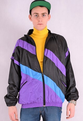90S MENS VINTAGE COLOUR BLOCK NYLON WINDBREAKER JACKET