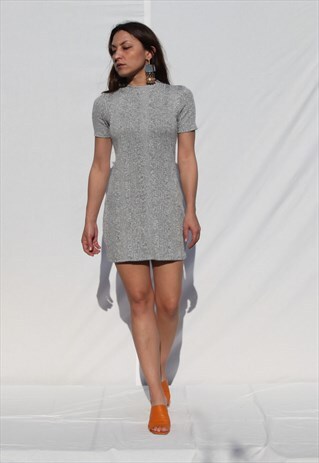 VINTAGE GREY/SILVER RIBBED DRESS