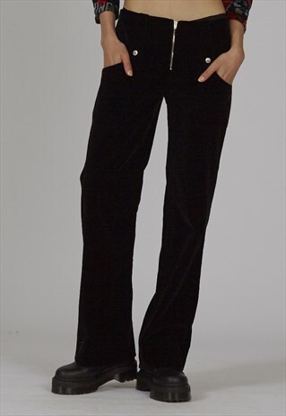 RARE VINTAGE 90'S BLACK VELVET VERSACE MID RISE TROUSERS