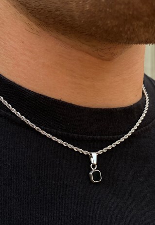 TWISTEDPENDANT - MINI SILVER ONYX NECKLACE ROPE CHAIN