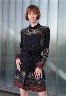 Desigual Floral Pattern Mini Dress Long Sleeve Black