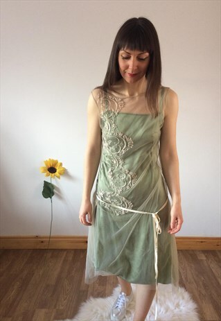 VINTAGE 90S GREEN & CREAM DRESS