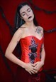 RED BLACK ROSES FLORAL CORSET VAMPIRE GOTHIC SEXY 
