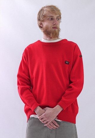 VINTAGE MENS PAUL & SHARK LOGO KNIT JUMPER SWEATER CREW NECK
