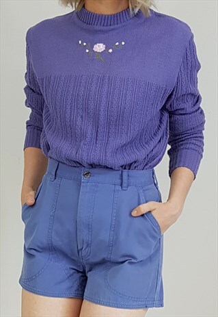 VINTAGE 90'S PURPLE FLORAL EMBROIDERED SWEATER JUMPER