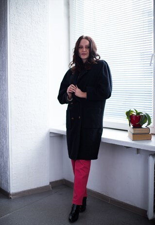VINTAGE 80'S BLACK DOUBLE BREASTED WOOL COAT
