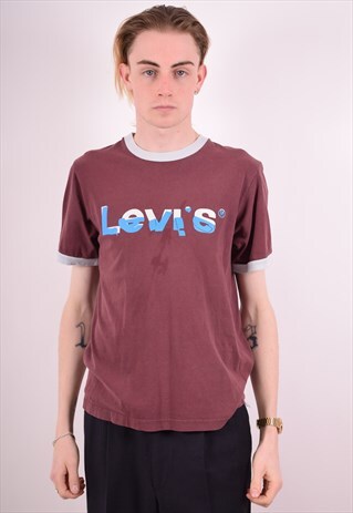 LEVI'S MENS VINTAGE T-SHIRT TOP MEDIUM MAROON 90S