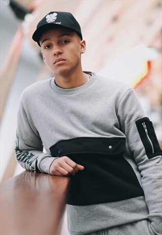 SMOKE GREY OVERSIZE POCKET SWEATSHIRT