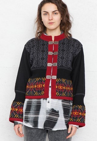 VINTAGE BLACK CHRISTIANIA SWEATER KNIT WOOL CARDIGAN SWEATER