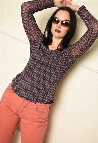 VINTAGE Y2K EASTERN INSPIRED MESH MONOGRAM PRINT TOP